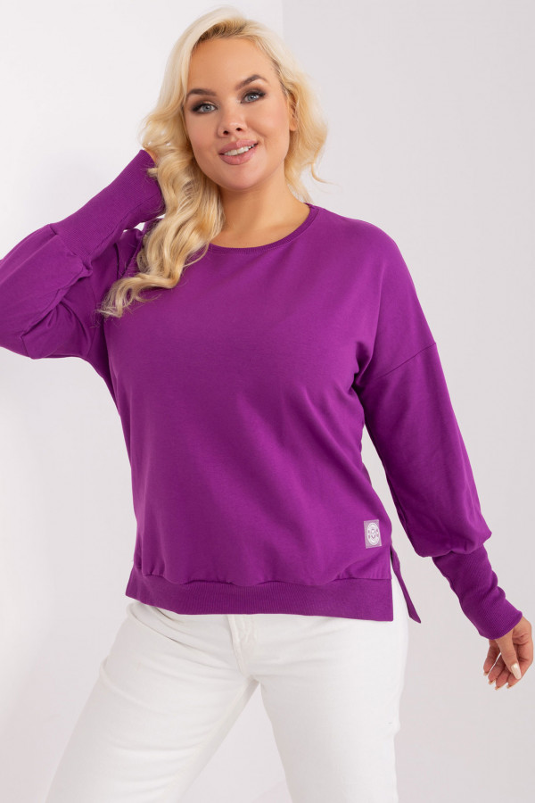 Bluza damska plus size w kolorze fioletowym dłuższy tył rozcięcia rękaw długi ściągacz 1