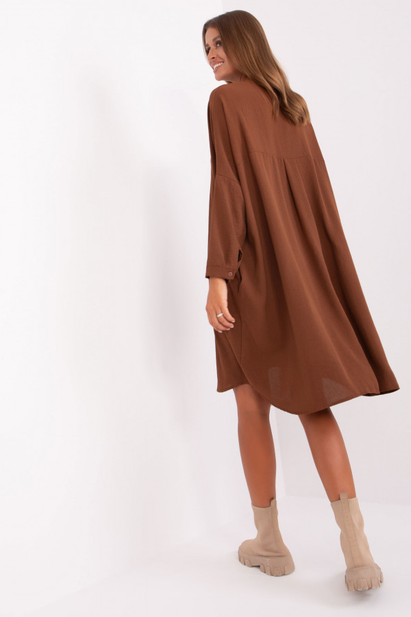 Luźna koszula sukienka w kolorze brązowym dekolt guziki Vicky 2