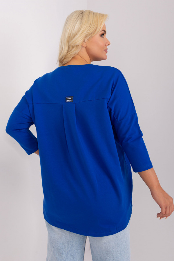 Bluza bluzka damska oversize nietoperz w kolorze kobaltowym duża kieszeń napisy 3