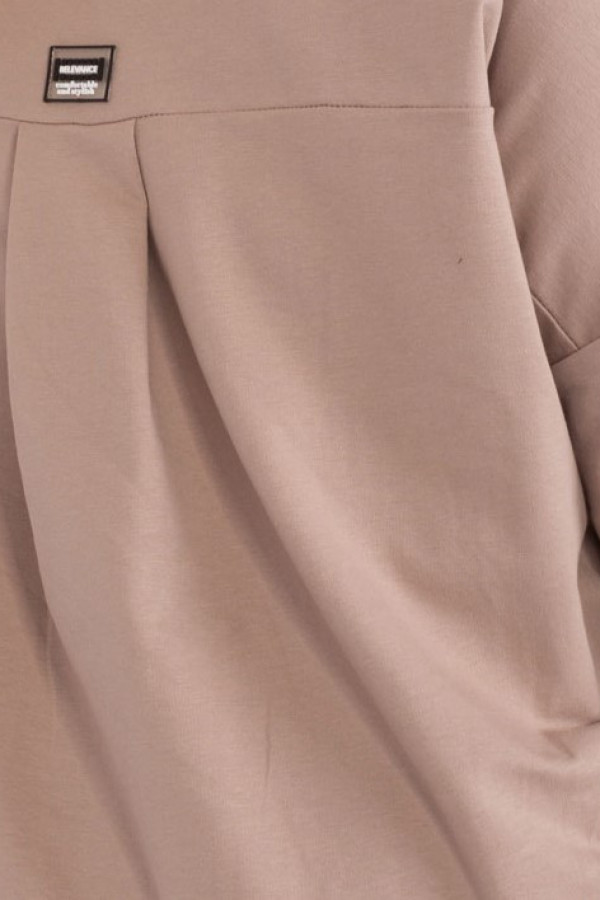 Bluza bluzka damska oversize nietoperz w kolorze beżowym duża kieszeń napisy 4