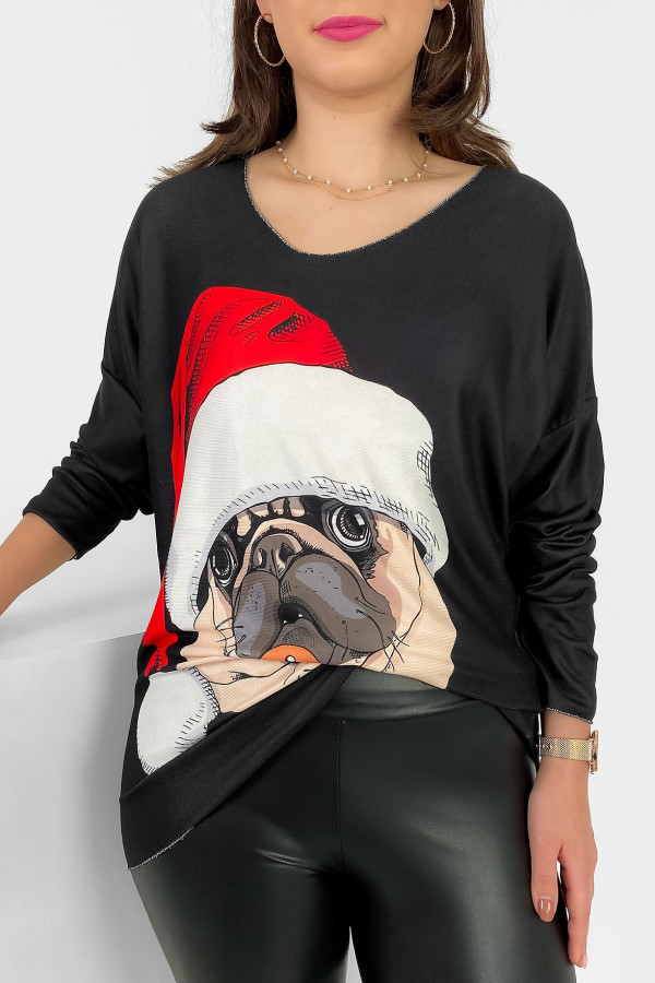 Luźna bluzka damska nietoperz lekki świąteczny sweterek mops