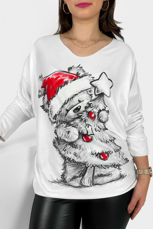 Luźna bluzka damska nietoperz lekki świąteczny sweterek choinka