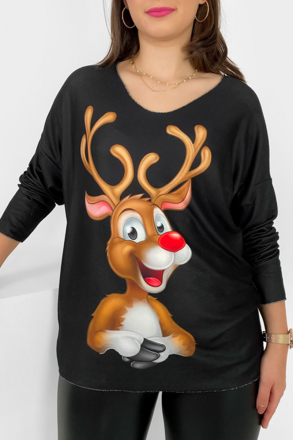 Luźna bluzka damska nietoperz lekki świąteczny sweterek renifer