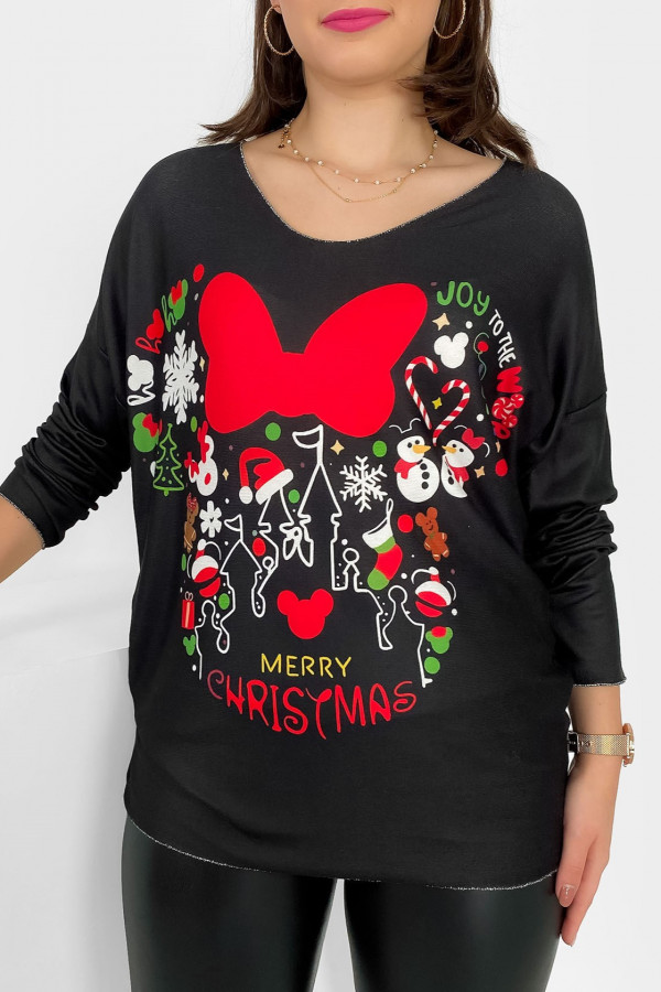 Luźna bluzka damska nietoperz lekki świąteczny sweterek bałwanki