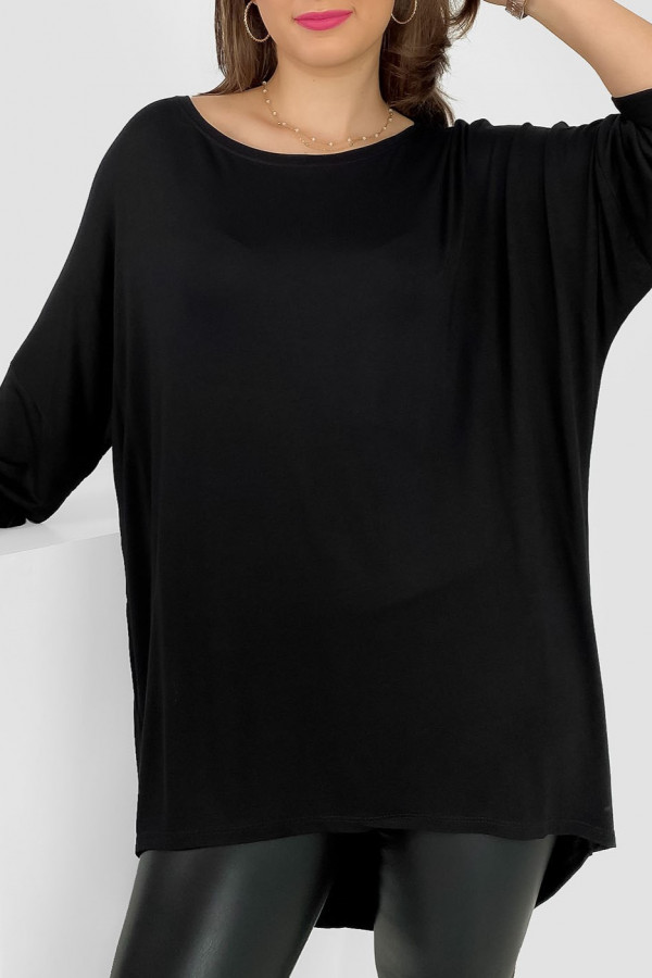 Duża tunika bluzka damska z wiskozy w kolorze czarnym oversize dłuższy tył Cara