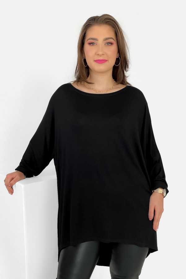 Duża tunika bluzka damska z wiskozy w kolorze czarnym oversize dłuższy tył Cara 2
