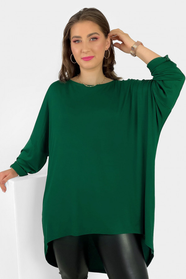 Duża tunika bluzka damska z wiskozy w kolorze zielonym oversize dłuższy tył Cara 1