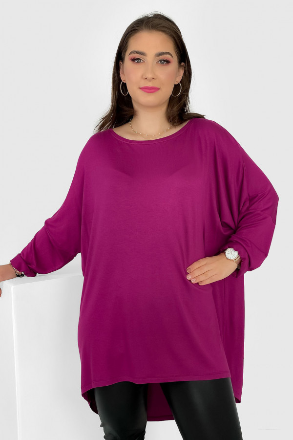 Duża tunika bluzka damska z wiskozy w kolorze magenta oversize dłuższy tył Cara 3