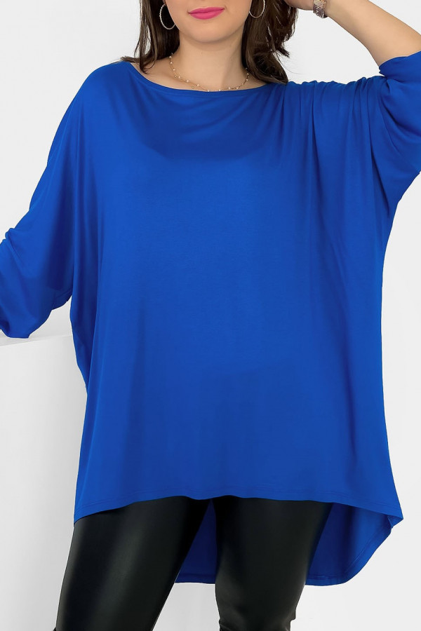 Duża tunika bluzka damska z wiskozy w kolorze kobaltowym oversize dłuższy tył Cara