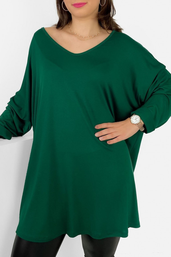 Mega oversize tunika bluzka damska plus size z wiskozy w kolorze zielonym v-neck Gwen