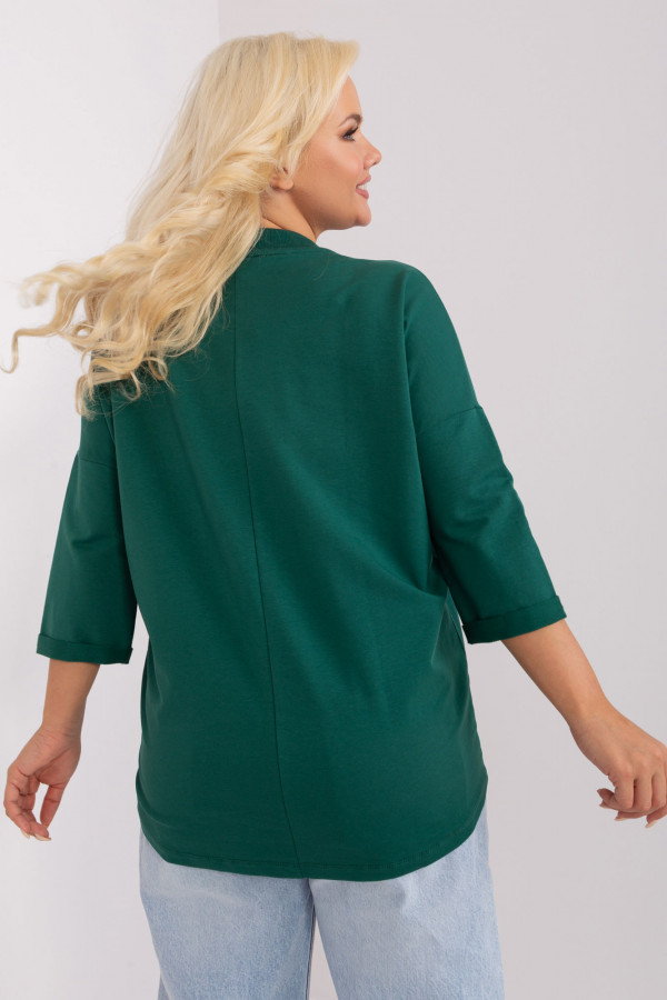 Bluzka dresowa plus size w kolorze zielonym sznurowany dekolt dłuższy tył kieszeń Hollie 3