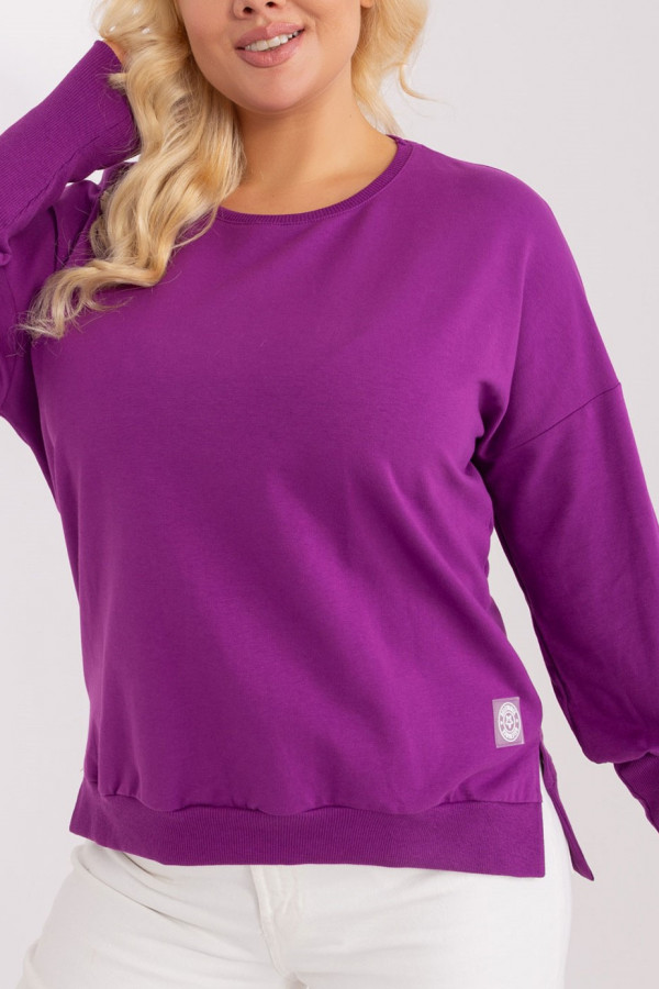 Bluza damska plus size w kolorze fioletowym dłuższy tył rozcięcia rękaw długi ściągacz