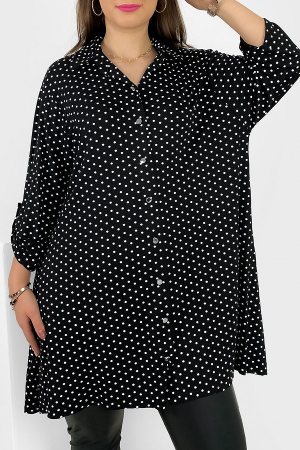 Długa koszula tunika w kolorze czarnym wzór kropki z rękawem 3/4 Dimaa