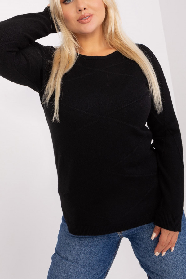 Asymetryczny sweter damski w kolorze czarnym z delikatnym wzorem Anais