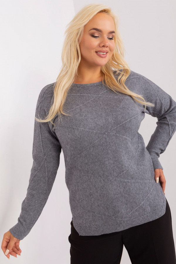 Asymetryczny sweter damski w kolorze grafitowym z delikatnym wzorem Anais 3
