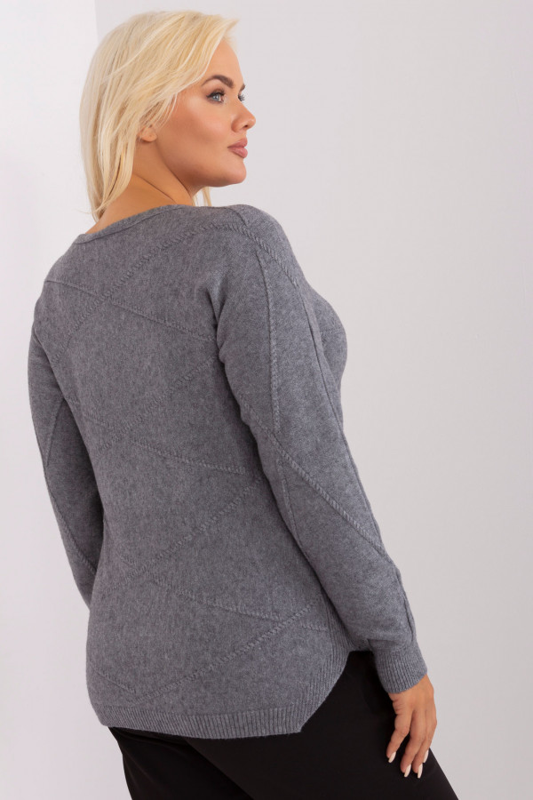 Asymetryczny sweter damski w kolorze grafitowym z delikatnym wzorem Anais 4