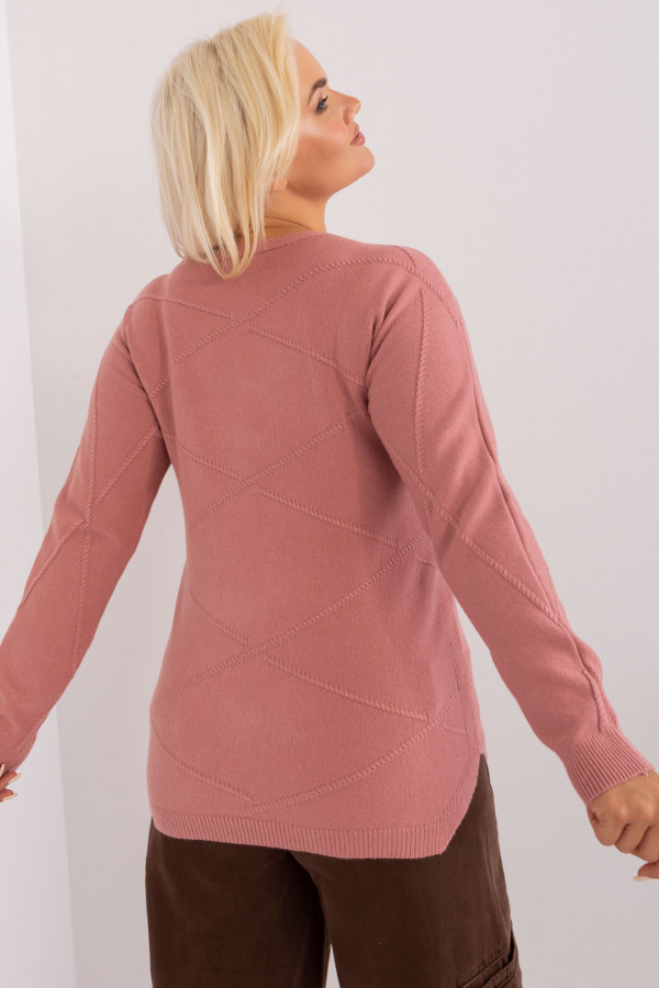 Asymetryczny sweter damski w kolorze brudnego różu z delikatnym wzorem Anais 3