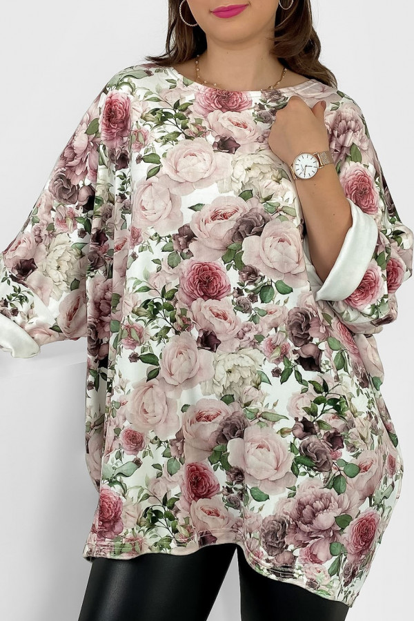 Welurowa tunika bluzka plus size oversize dłuższy tył print wzór kwiaty Lindy