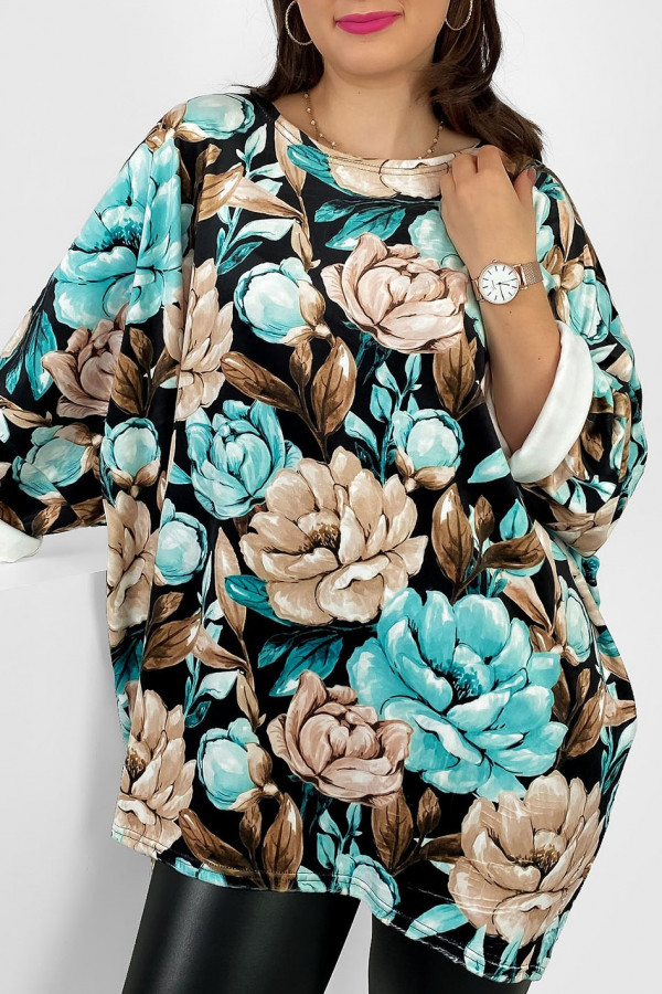 Welurowa tunika bluzka plus size oversize dłuższy tył print wzór duże kwiaty Lindy