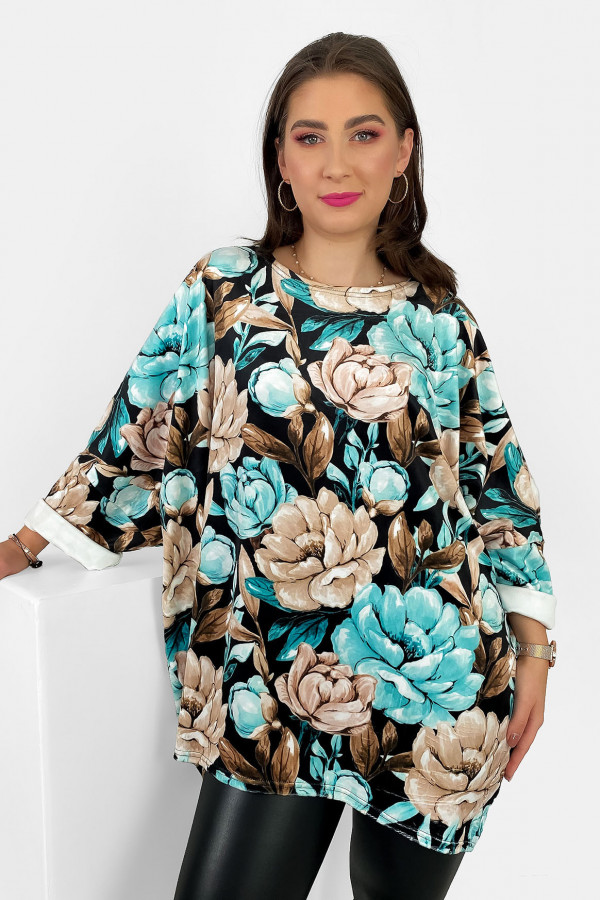 Welurowa tunika bluzka plus size oversize dłuższy tył print wzór duże kwiaty Lindy 3
