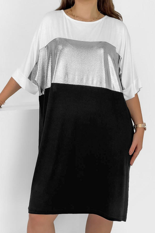 Sukienka plus size w kolorze czarno białym wzór metalic Elda
