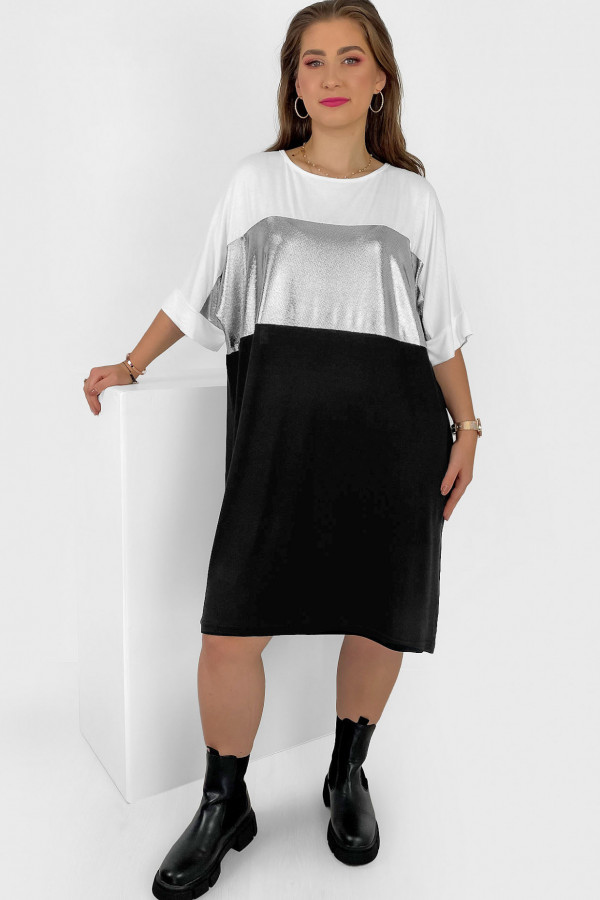 Sukienka plus size w kolorze czarno białym wzór metalic Elda 1