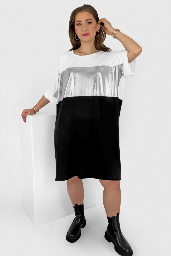 Sukienka plus size w kolorze czarno białym wzór metalic Elda 2