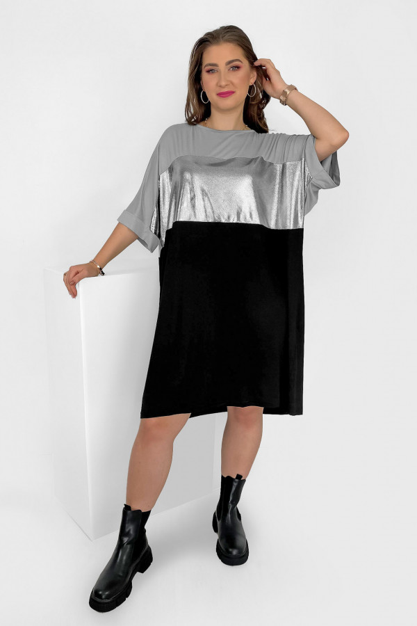 Sukienka plus size w kolorze czarno szarym wzór metalic Elda 2