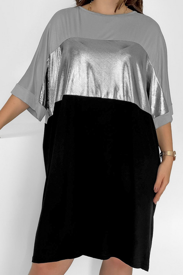 Sukienka plus size w kolorze czarno szarym wzór metalic Elda 4