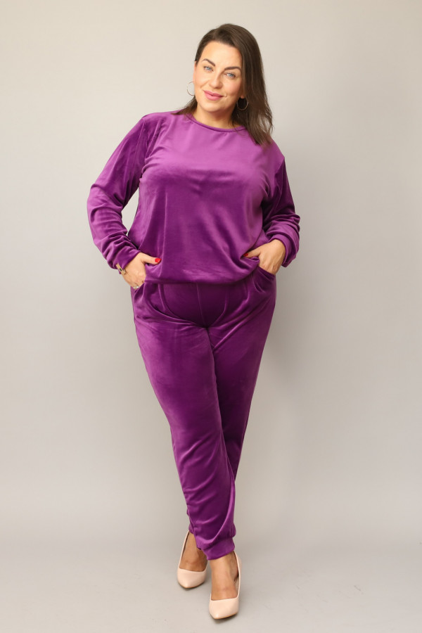Welurowy dres damski plus size w kolorze fioletowym komplet spodnie i bluza Alice 3