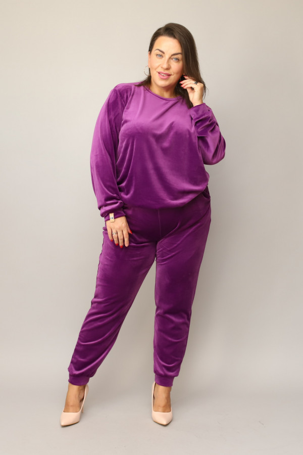 Welurowy dres damski plus size w kolorze fioletowym komplet spodnie i bluza Alice 5