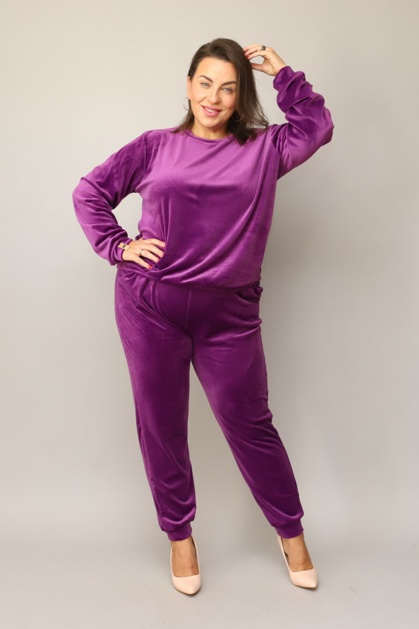 Welurowy dres damski plus size w kolorze fioletowym komplet spodnie i bluza Alice 6