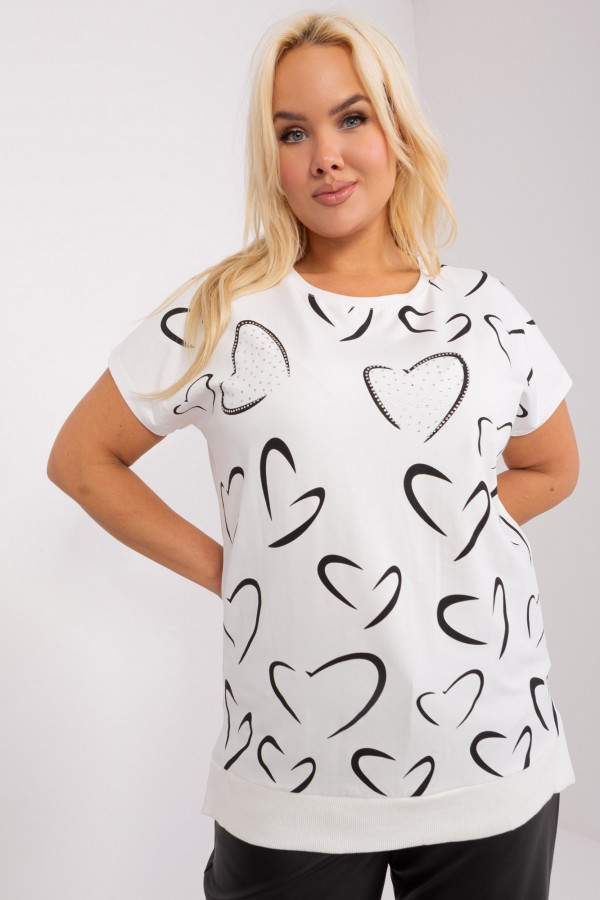 Bluzka damska rozcięcia plus size w kolorze ecru serca dżety Leia 1