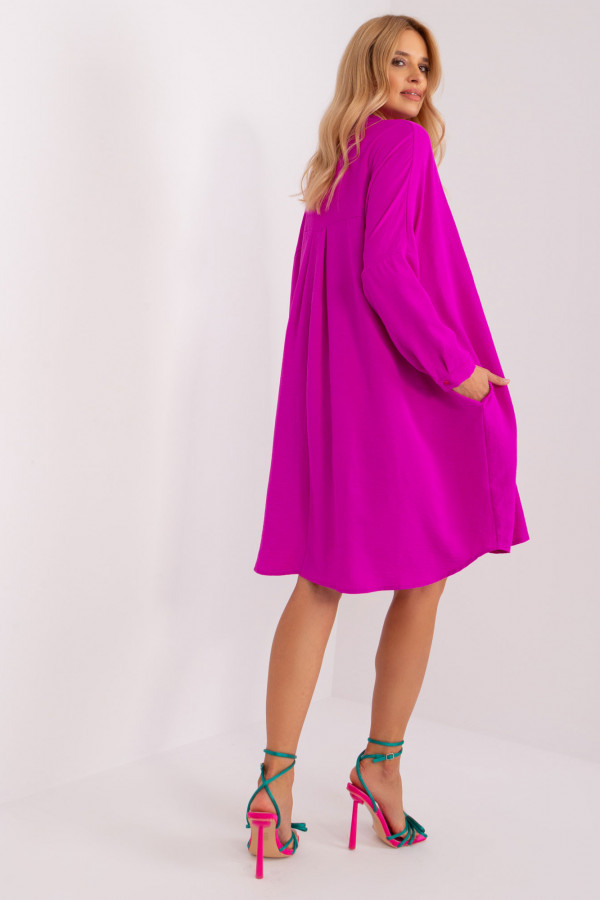 Luźna koszula sukienka w kolorze fuksji dekolt guziki Vicky 2