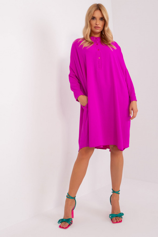 Luźna koszula sukienka w kolorze fuksji dekolt guziki Vicky 3