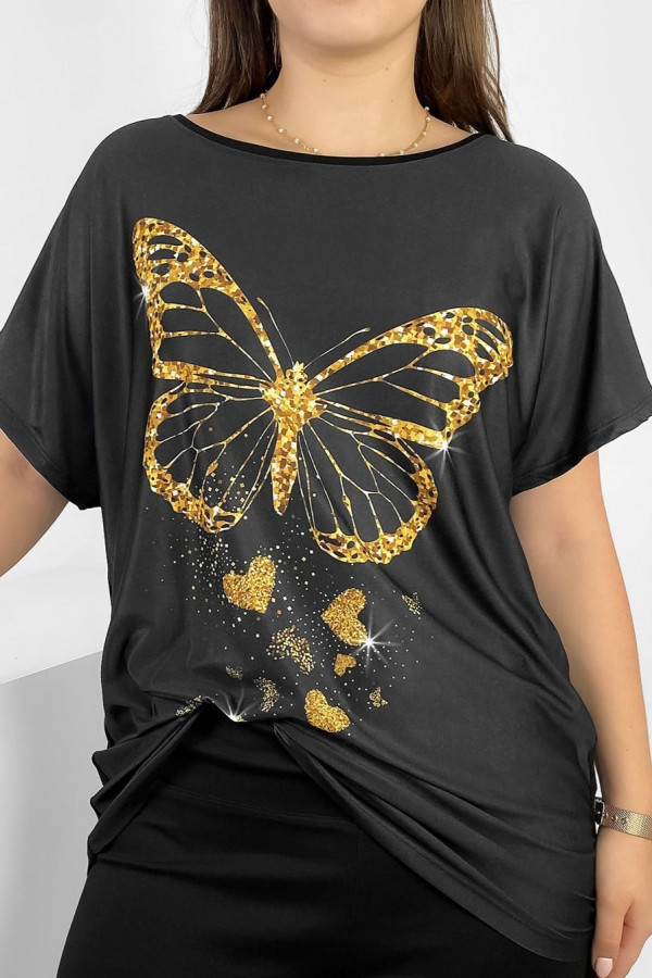 Bluzka damska plus size nietoperz multikolor z nadrukiem motyl złoty