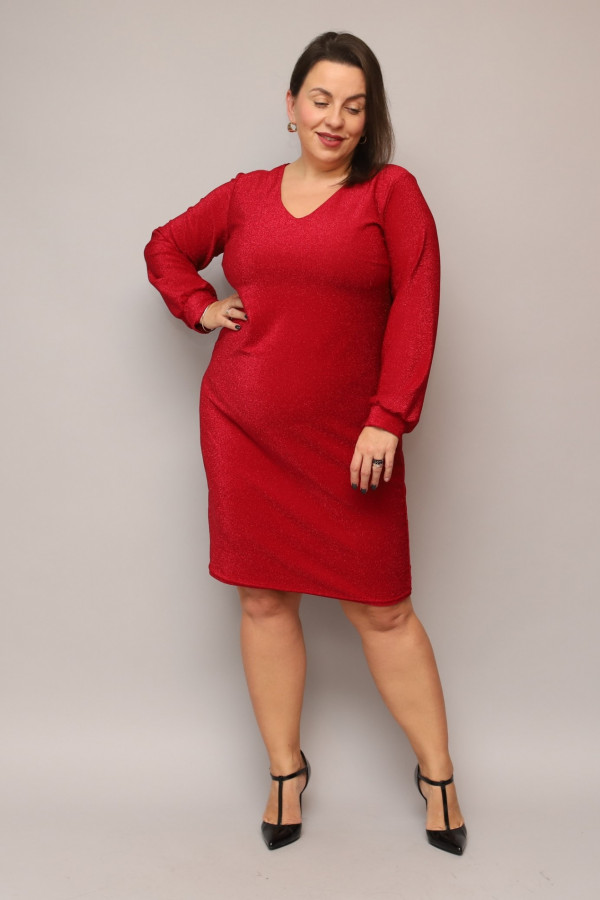 Błyszcząca sukienka plus size w kolorze czerwonym dekolt V Erica