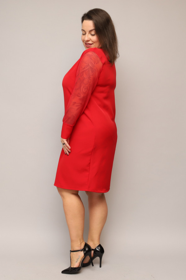 Elegancka sukienka plus size Caroline w kolorze czerwonym koronkowe rękawy dekolt V 2