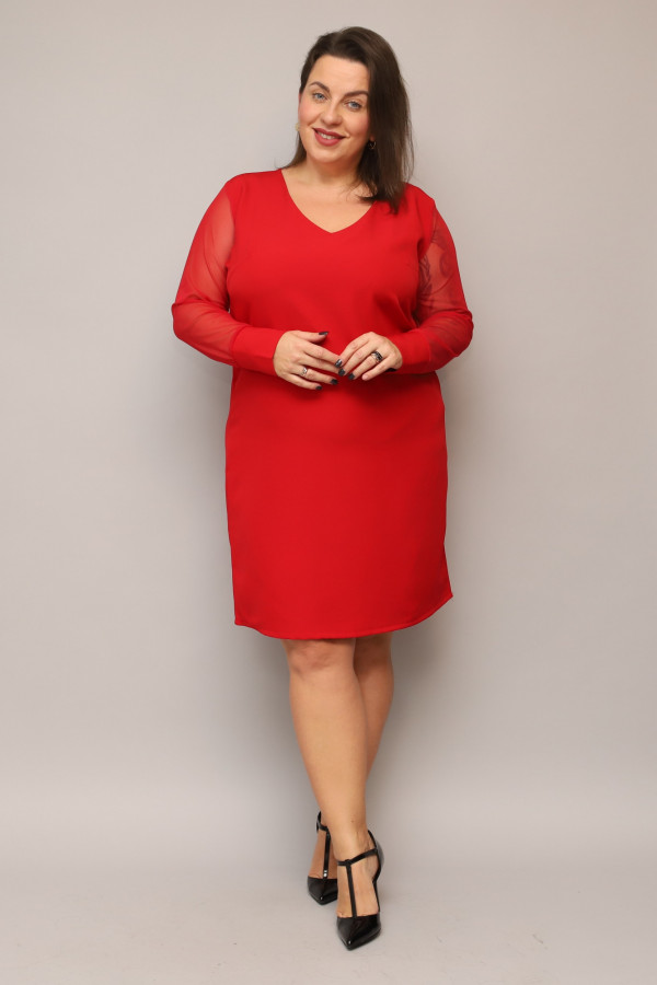 Elegancka sukienka plus size Caroline w kolorze czerwonym koronkowe rękawy dekolt V 6