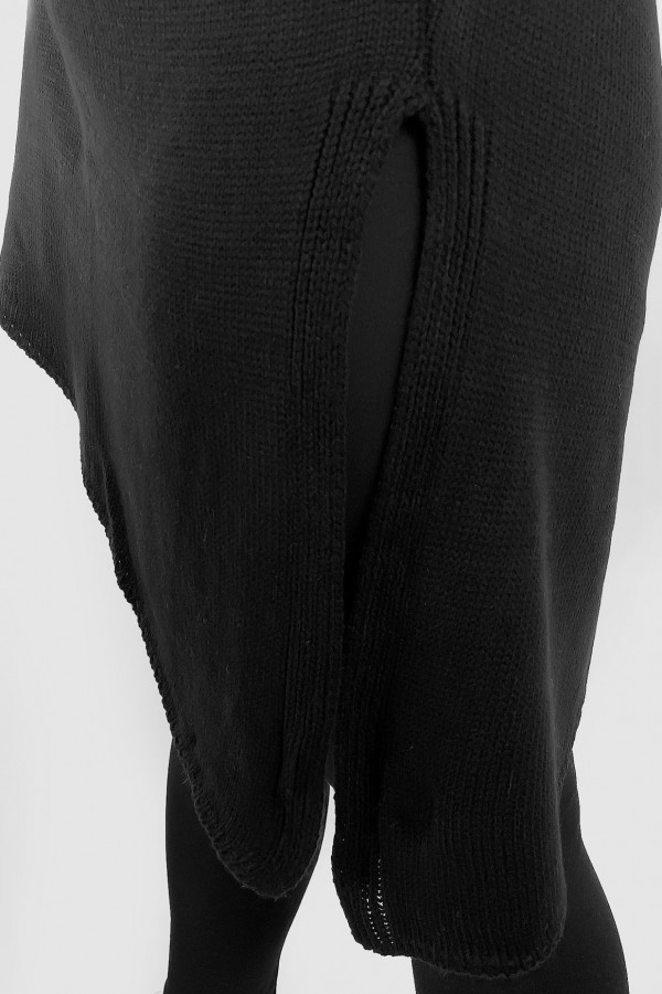 Długi asymetryczny sweter tunika damska oversize w kolorze czarnym rozcięcie Prince 2