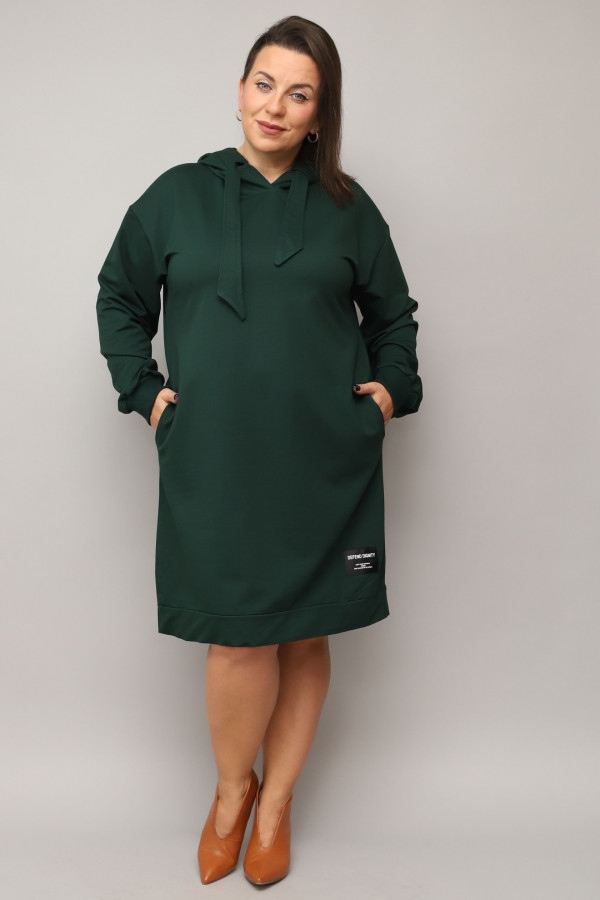 Sukienka dresowa plus size bluza long z kapturem w kolorze butelkowej zieleni Christa 3