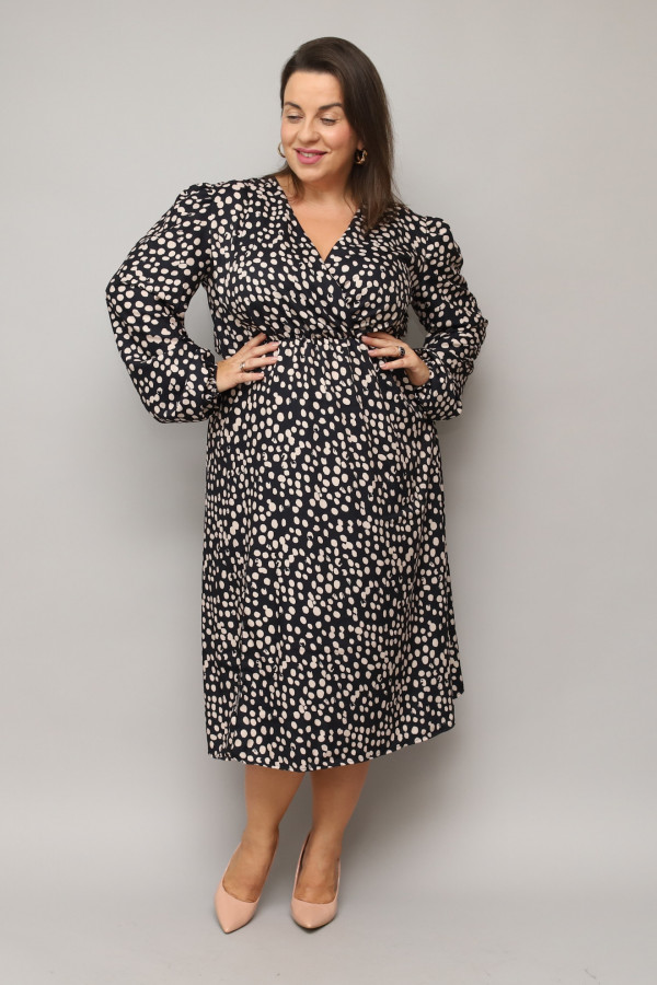 Sukienka plus size wzory marszczona rozcięcie z kopertowym dekoltem Shasa 5