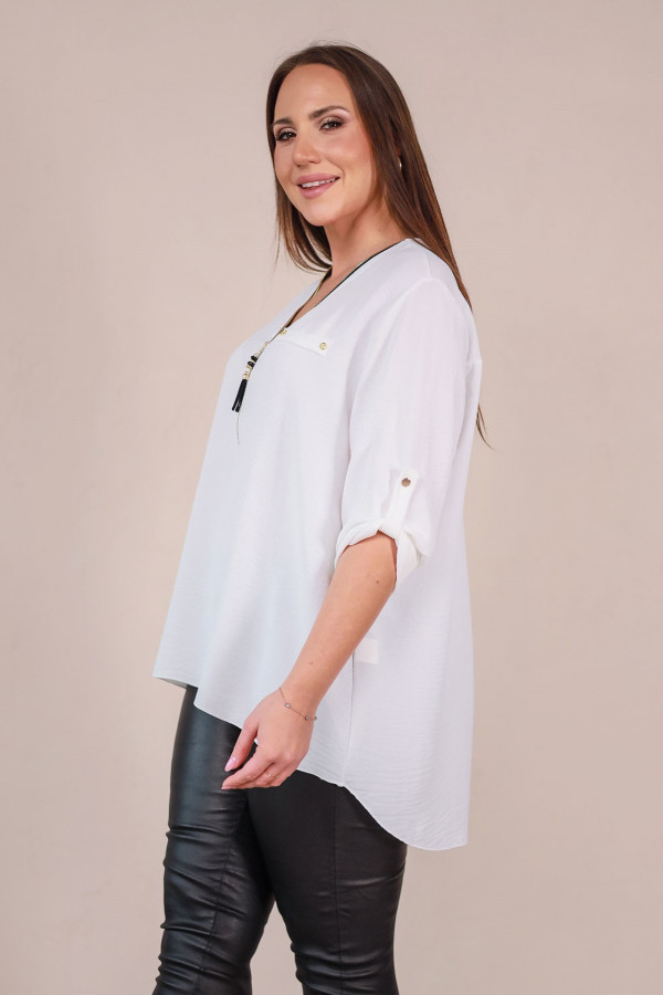 Elegancka bluzka koszula w kolorze białym dekolt zamek ZIP secret 2