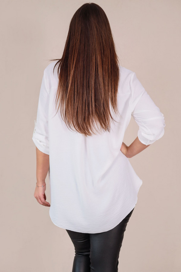 Elegancka bluzka koszula w kolorze białym dekolt zamek ZIP secret 4
