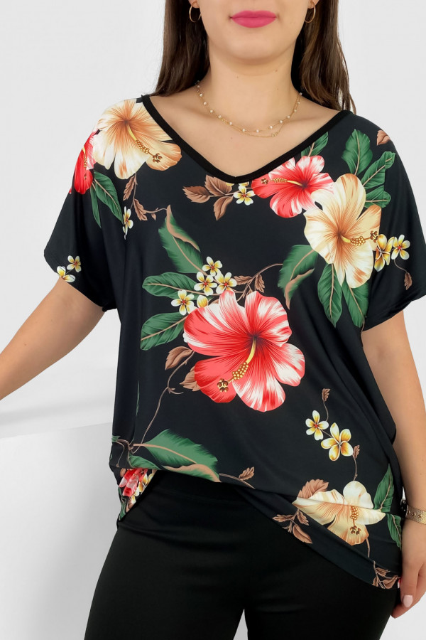 Bluzka damska plus size nietoperz multikolor z nadrukiem kwiaty 1
