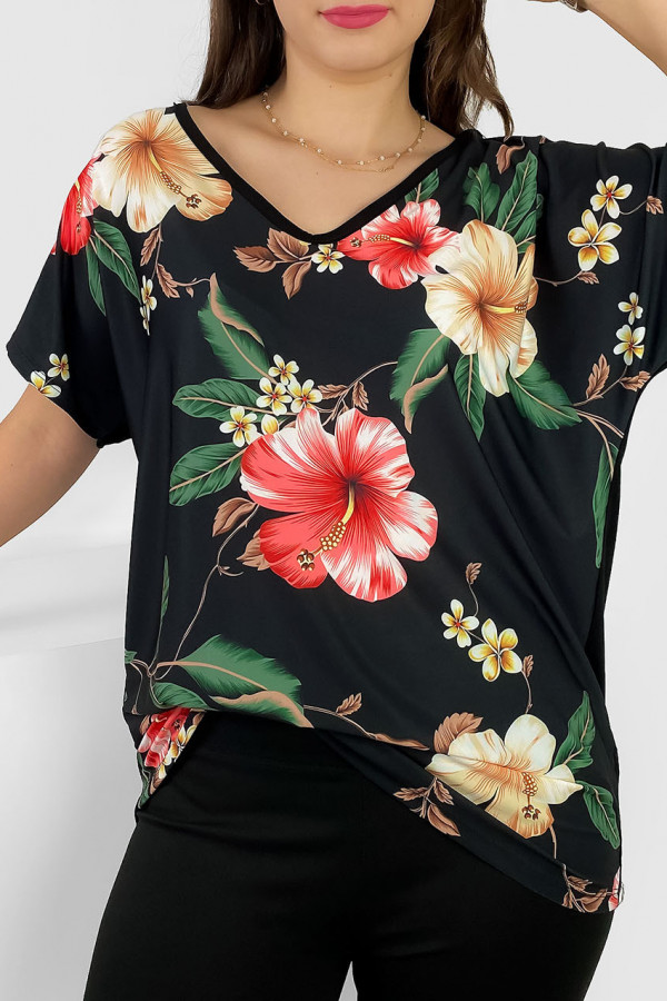 Bluzka damska plus size nietoperz multikolor z nadrukiem kwiaty 2