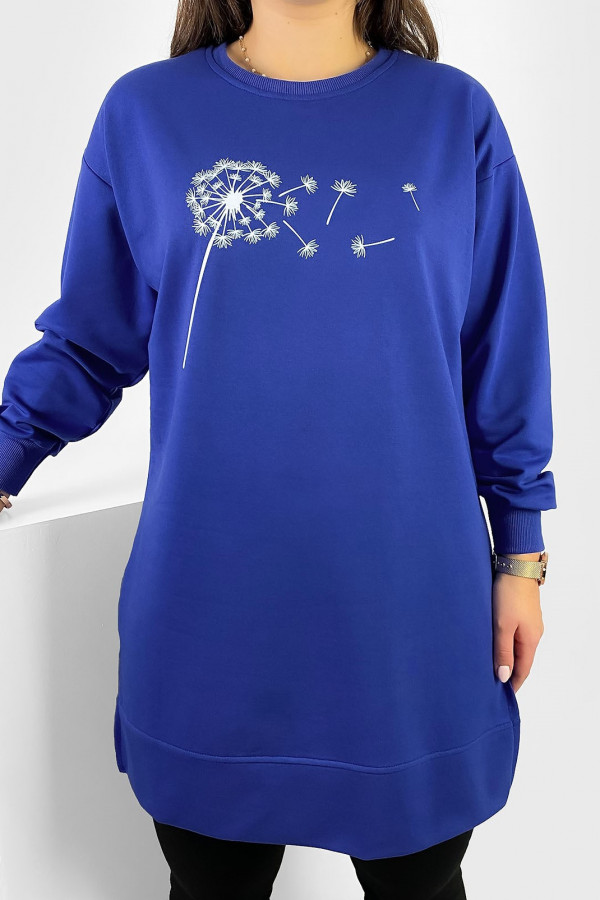 Długa bluza dresowa tunika damska w kolorze kobaltowym dmuchawiec Keya