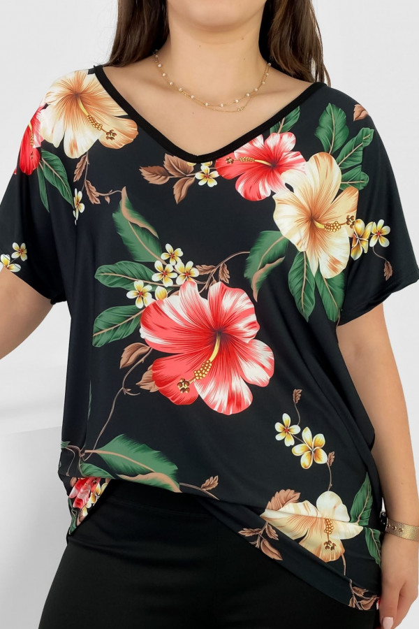 Bluzka damska plus size nietoperz multikolor z nadrukiem kwiaty