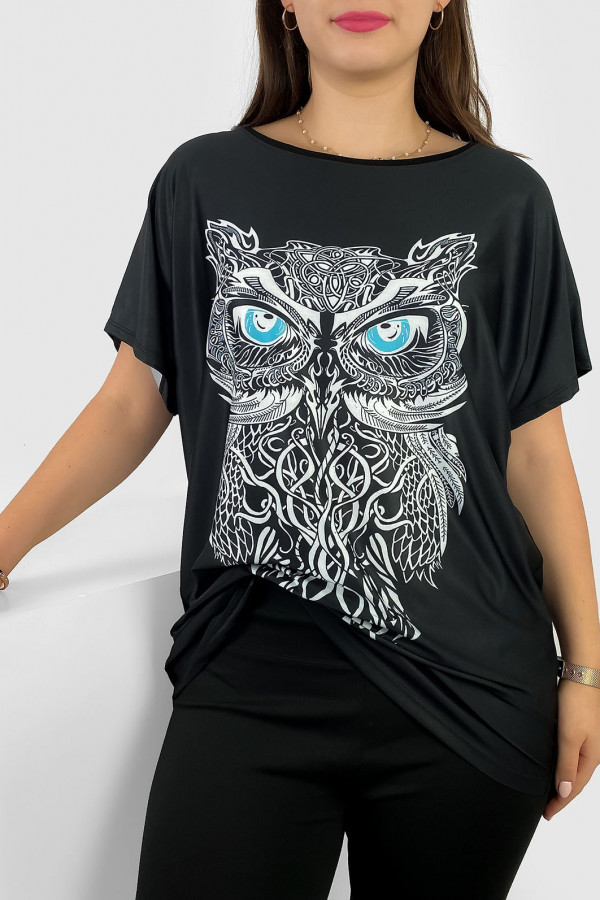 Bluzka damska plus size nietoperz multikolor z nadrukiem owl sowa 2