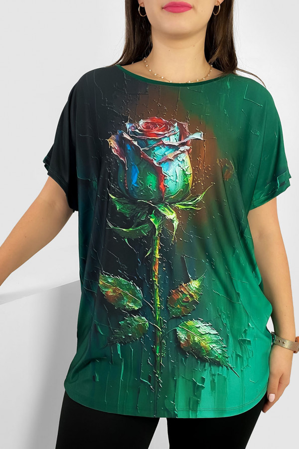 Bluzka damska plus size nietoperz multikolor róża zieleń 2